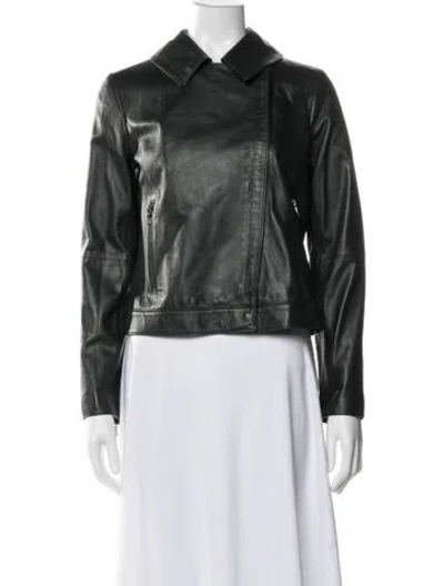 Pre-owned Tory Burch Leather Biker Jacket In Green