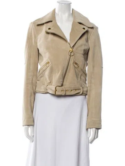 Pre-owned Tory Burch Leather Biker Jacket In Neutral