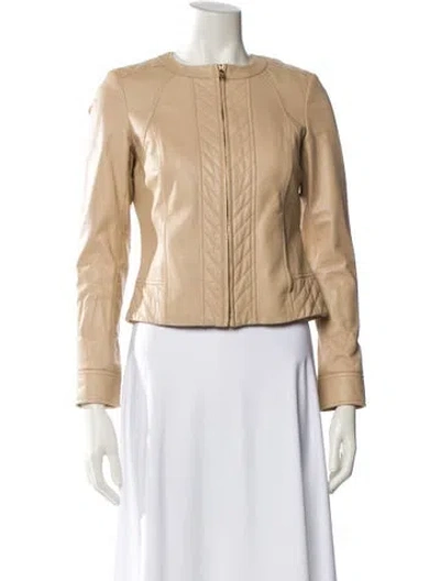 Pre-owned Tory Burch Leather Biker Jacket In Neutral