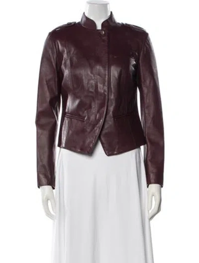 Pre-owned Tory Burch Leather Biker Jacket In Purple