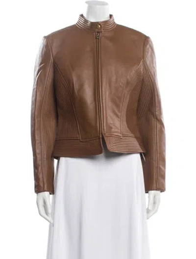 Pre-owned Tory Burch Leather Biker Jacket W/ Tags In Brown