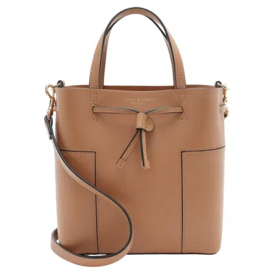 Pre-owned Tory Burch Leather Block T Small Bucket Bag In Brown