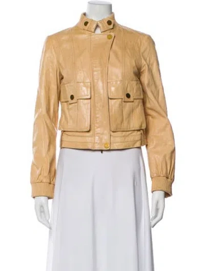 Pre-owned Tory Burch Leather Bomber Jacket In Neutral