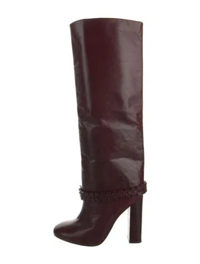 Pre-owned Tory Burch Leather Boots In Burgundy