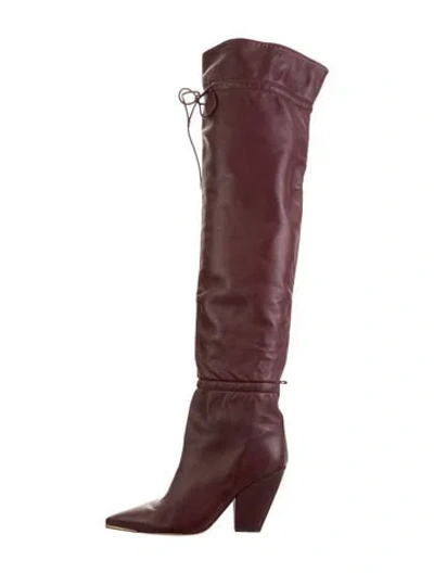 Pre-owned Tory Burch Leather Boots In Burgundy
