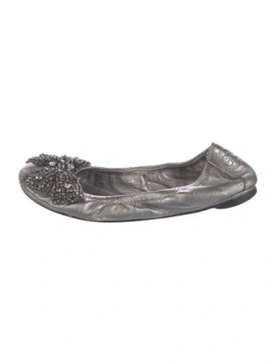 Pre-owned Tory Burch Leather Bow Accents Ballet Flats