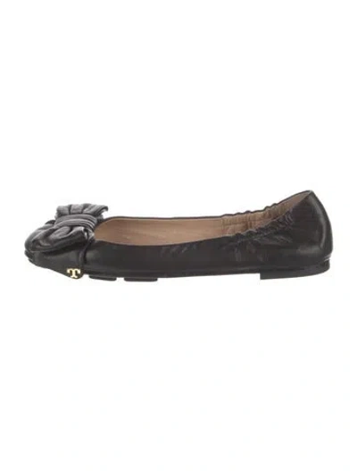Pre-owned Tory Burch Leather Bow Accents Ballet Flats