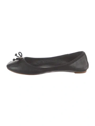 Pre-owned Tory Burch Leather Bow Accents Ballet Flats In Black