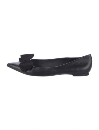 Pre-owned Tory Burch Leather Bow Accents Ballet Flats In Black