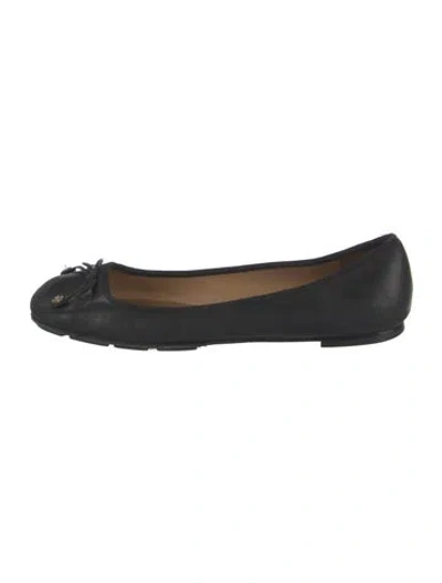 Pre-owned Tory Burch Leather Bow Accents Ballet Flats In Black