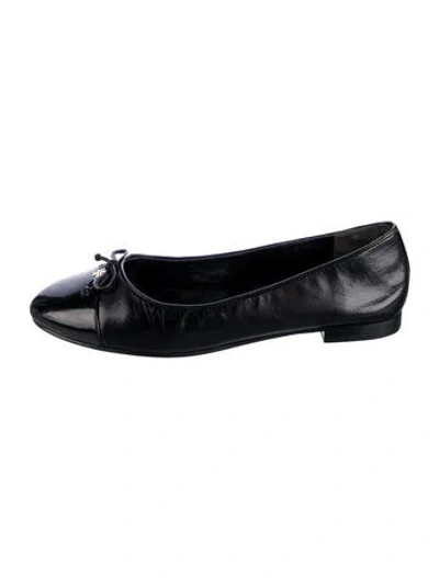 Pre-owned Tory Burch Leather Bow Accents Ballet Flats In Black