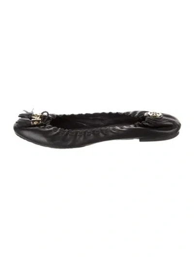Pre-owned Tory Burch Leather Bow Accents Ballet Flats In Black