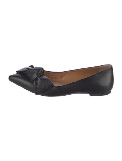 Pre-owned Tory Burch Leather Bow Accents Ballet Flats In Black