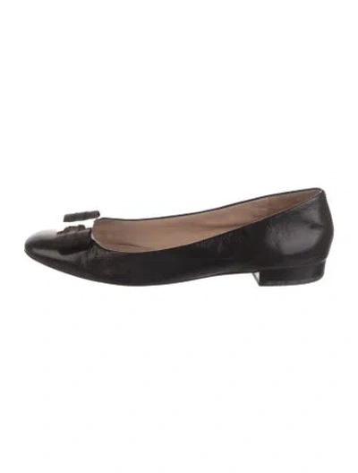 Pre-owned Tory Burch Leather Bow Accents Ballet Flats In Black