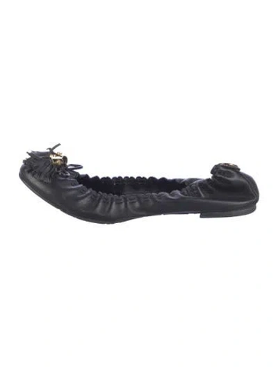 Pre-owned Tory Burch Leather Bow Accents Ballet Flats In Black