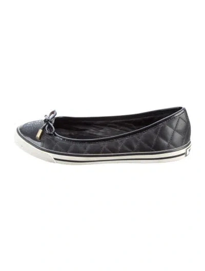 Pre-owned Tory Burch Leather Bow Accents Ballet Flats In Black