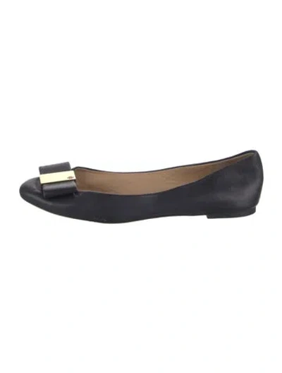 Pre-owned Tory Burch Leather Bow Accents Ballet Flats In Blue