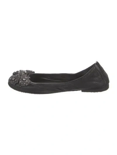 Pre-owned Tory Burch Leather Bow Accents Ballet Flats In Blue