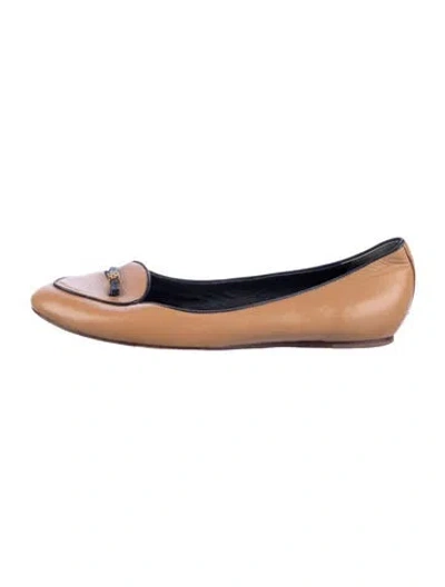 Pre-owned Tory Burch Leather Bow Accents Ballet Flats In Brown