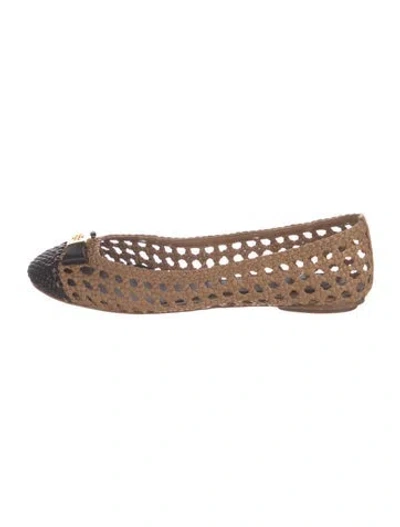 Pre-owned Tory Burch Leather Bow Accents Ballet Flats In Brown