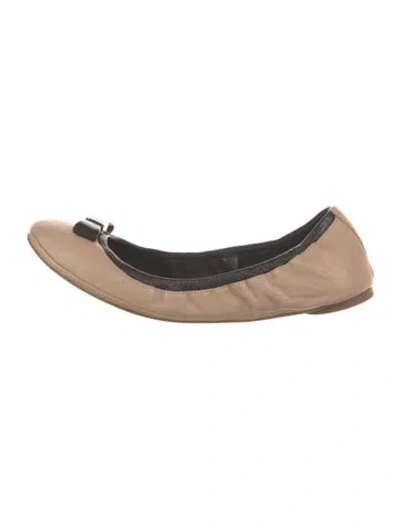 Pre-owned Tory Burch Leather Bow Accents Ballet Flats In Neutral