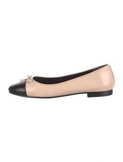 Pre-owned Tory Burch Leather Bow Accents Ballet Flats In Neutral