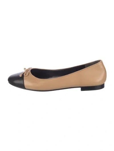 Pre-owned Tory Burch Leather Bow Accents Ballet Flats In Neutral