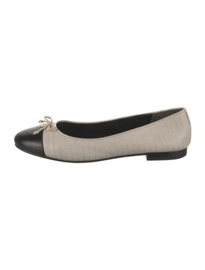 Pre-owned Tory Burch Leather Bow Accents Ballet Flats In Neutral
