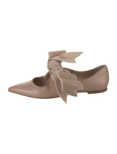 Pre-owned Tory Burch Leather Bow Accents Ballet Flats In Neutrals
