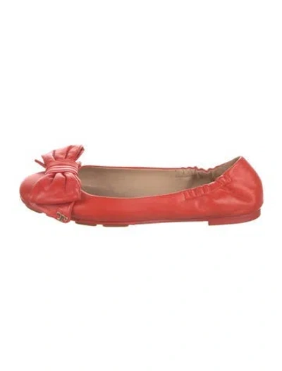 Pre-owned Tory Burch Leather Bow Accents Ballet Flats In Orange