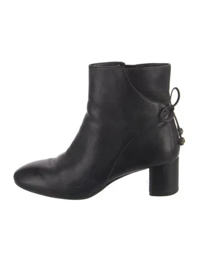 Pre-owned Tory Burch Leather Bow Accents Boots In Black
