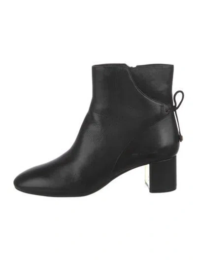 Pre-owned Tory Burch Leather Bow Accents Boots In Black