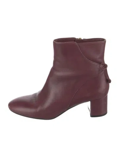 Pre-owned Tory Burch Leather Bow Accents Boots In Burgundy
