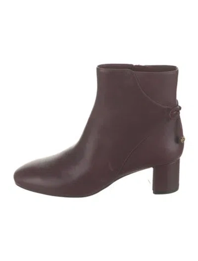 Pre-owned Tory Burch Leather Bow Accents Boots In Burgundy