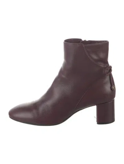 Pre-owned Tory Burch Leather Bow Accents Boots In Purple