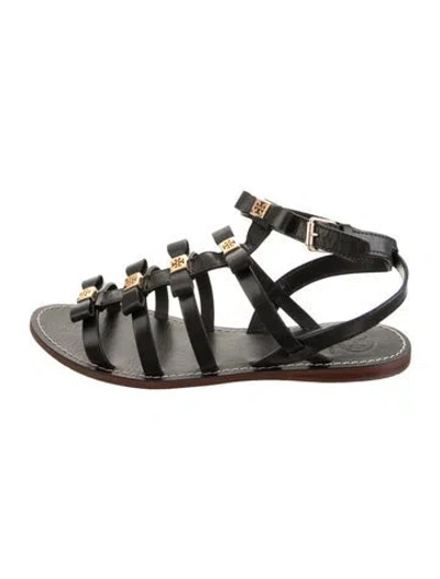 Pre-owned Tory Burch Leather Bow Accents Gladiator Sandals In Black