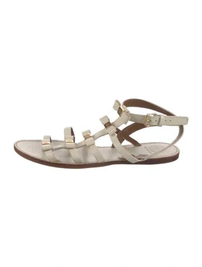 Pre-owned Tory Burch Leather Bow Accents Gladiator Sandals In Neutral