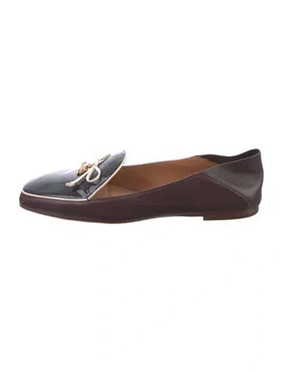 Pre-owned Tory Burch Leather Bow Accents Loafers In Brown