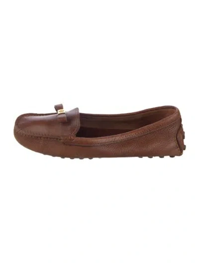 Pre-owned Tory Burch Leather Bow Accents Loafers In Brown