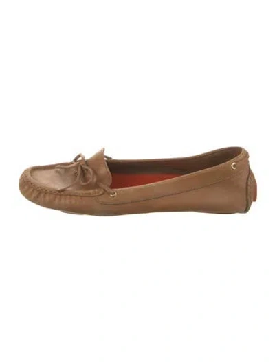 Pre-owned Tory Burch Leather Bow Accents Loafers In Brown