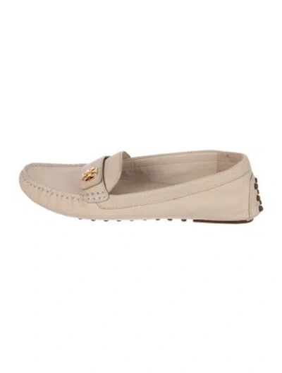 Pre-owned Tory Burch Leather Bow Accents Loafers In Neutral