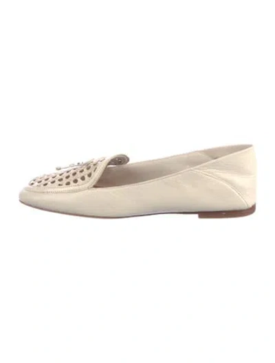 Pre-owned Tory Burch Leather Bow Accents Loafers In Neutrals