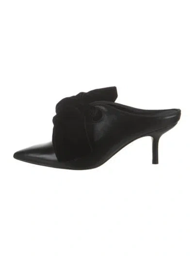 Pre-owned Tory Burch Leather Bow Accents Mules In Black