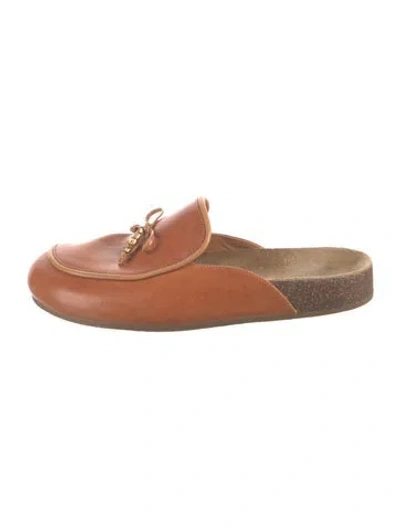 Pre-owned Tory Burch Leather Bow Accents Mules In Brown
