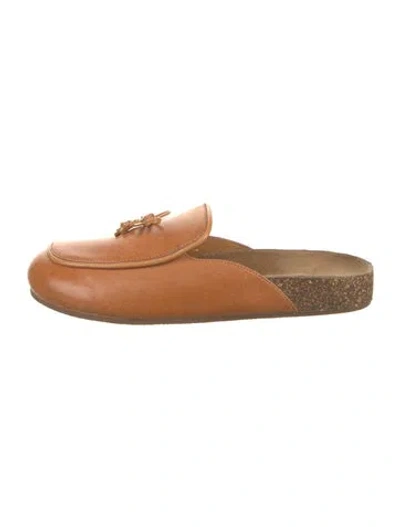 Pre-owned Tory Burch Leather Bow Accents Mules In Brown