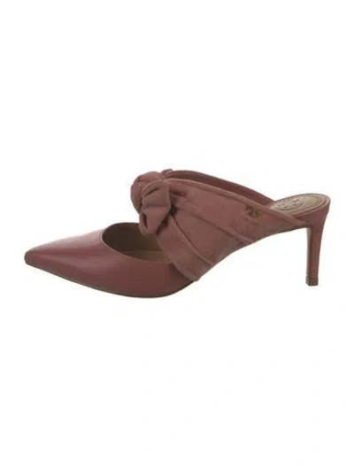 Pre-owned Tory Burch Leather Bow Accents Mules In Neutrals