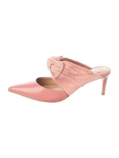 Pre-owned Tory Burch Leather Bow Accents Mules In Pink