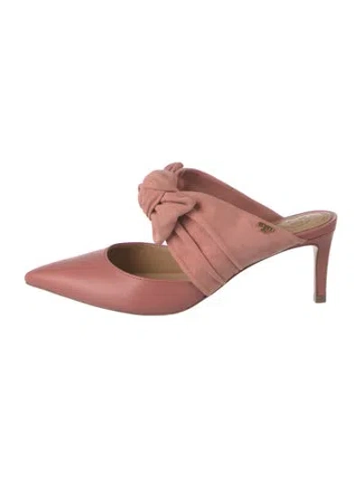 Pre-owned Tory Burch Leather Bow Accents Mules In Pink