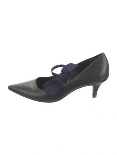 Pre-owned Tory Burch Leather Bow Accents Pumps In Blue