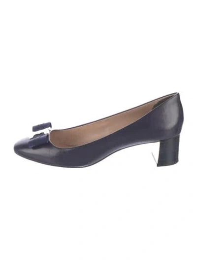 Pre-owned Tory Burch Leather Bow Accents Pumps In Blue